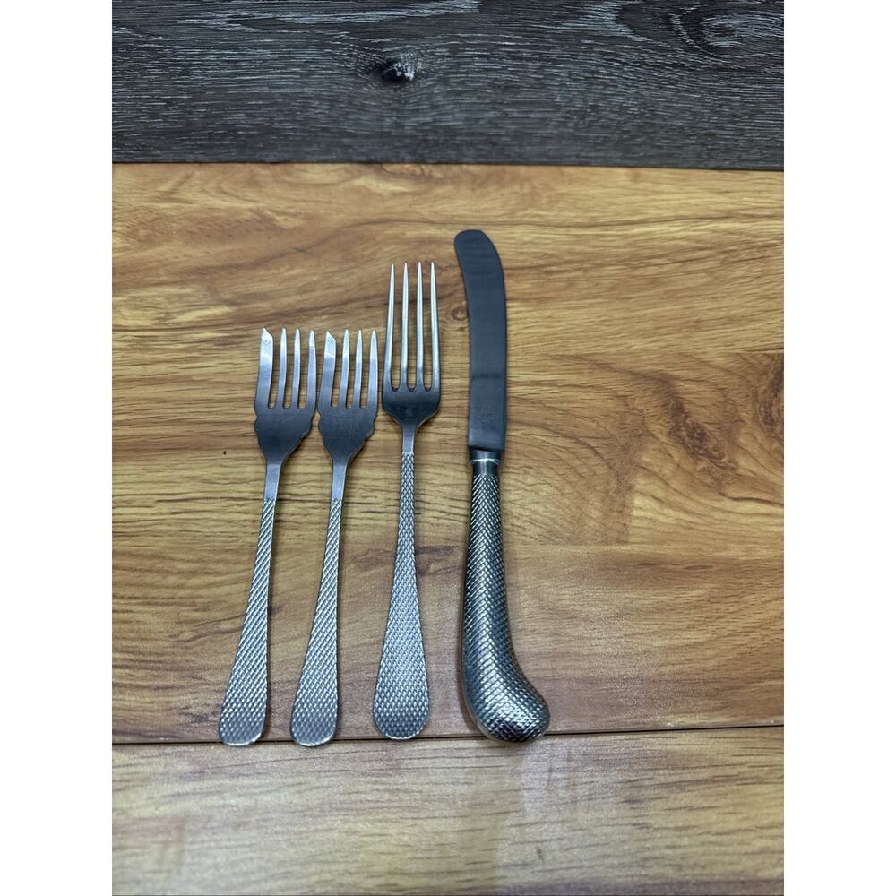 VTG Gentry ABBEY SHEFFIELD ENGLAND Glossy Textured Stainless 4 Pc Flatware Set